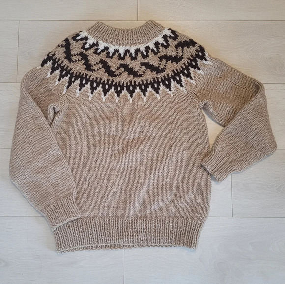 Hand Crafted Sweaters - Vintage  Hand Knit Alpine Vegan Icelandic Winter Cabin Style Sweater